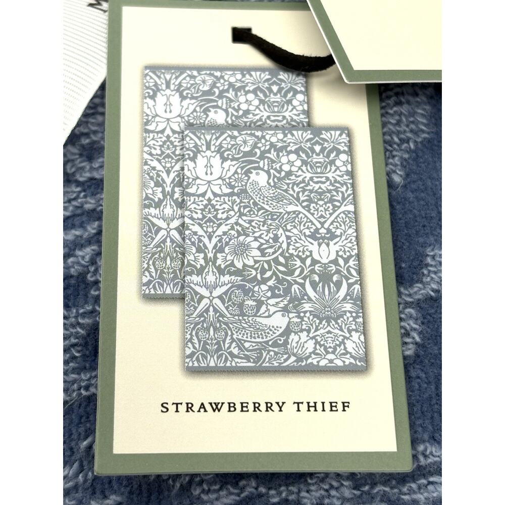 William Morris Co Hand Towels Strawberry Thief Blue Velour NWT Set Of 2 - Picture 4 of 12